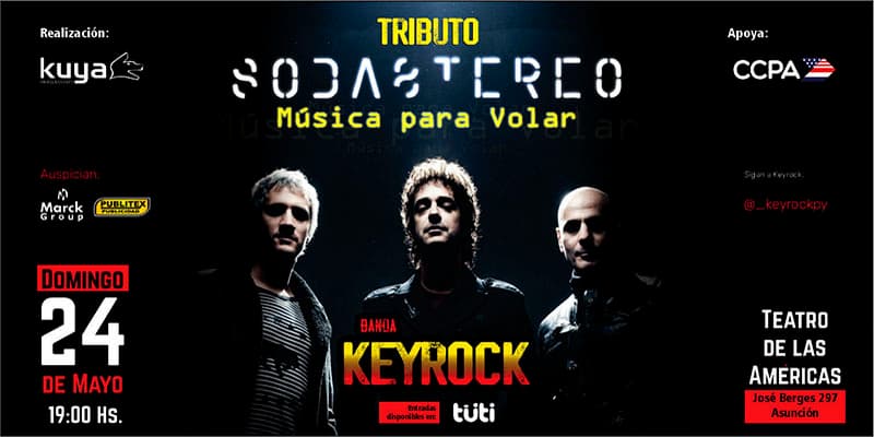 Imagen del evento Tributo a Soda Stereo – Música para Volar. Banda Keyrock